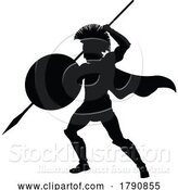 Vector Illustration of Spartan Silhouette Gladiator Trojan Greek Warrior by AtStockIllustration