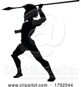 Vector Illustration of Spartan Silhouette Gladiator Trojan Greek Warrior by AtStockIllustration