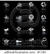 Vector Illustration of Spiderweb, Letter, Globe, Wire Globe, Letters, Eyes, Pointer Dog, View Finder, Magnifying Glasses, Flashlight, and Spider, on a Black Background by AtStockIllustration