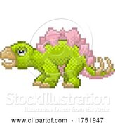 Vector Illustration of Stegosaurus Pixel Art Dinosaur Video Game by AtStockIllustration