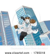 Vector Illustration of Super Hero Lady Doctor Flying Superhero City by AtStockIllustration