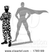 Vector Illustration of Super Hero Soldier Silhouette Superhero Shadow by AtStockIllustration