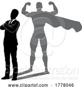 Vector Illustration of Superhero Businessman with Super Hero Shadow by AtStockIllustration