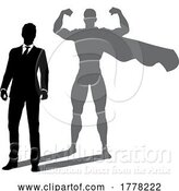 Vector Illustration of Superhero Businessman with Super Hero Shadow by AtStockIllustration