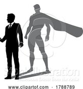 Vector Illustration of Superhero Businessman with Super Hero Shadow by AtStockIllustration