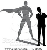 Vector Illustration of Superhero Businessman with Super Hero Shadow by AtStockIllustration