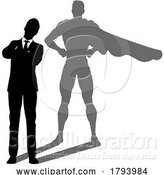 Vector Illustration of Superhero Businessman with Super Hero Shadow by AtStockIllustration