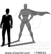 Vector Illustration of Superhero Businessman with Super Hero Shadow by AtStockIllustration