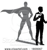 Vector Illustration of Superhero Businessman with Super Hero Shadow by AtStockIllustration