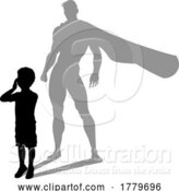 Vector Illustration of Superhero Child Kid with Super Hero Shadow by AtStockIllustration