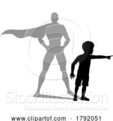 Vector Illustration of Superhero Child Kid with Super Hero Shadow by AtStockIllustration