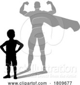 Vector Illustration of Superhero Child Kid with Super Hero Shadow by AtStockIllustration