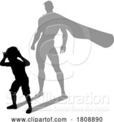 Vector Illustration of Superhero Child Kid with Super Hero Shadow by AtStockIllustration