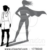 Vector Illustration of Superhero Doctor with Super Hero Shadow Silhouette by AtStockIllustration