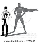 Vector Illustration of Superhero Doctor with Super Hero Shadow Silhouette by AtStockIllustration