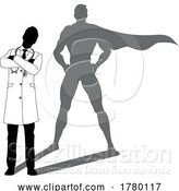 Vector Illustration of Superhero Doctor with Super Hero Shadow Silhouette by AtStockIllustration