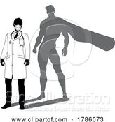 Vector Illustration of Superhero Doctor with Super Hero Shadow Silhouette by AtStockIllustration