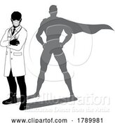 Vector Illustration of Superhero Doctor with Super Hero Shadow Silhouette by AtStockIllustration