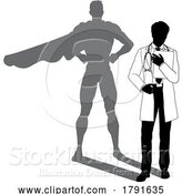 Vector Illustration of Superhero Doctor with Super Hero Shadow Silhouette by AtStockIllustration