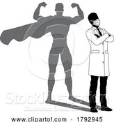 Vector Illustration of Superhero Doctor with Super Hero Shadow Silhouette by AtStockIllustration