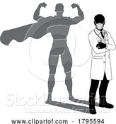 Vector Illustration of Superhero Doctor with Super Hero Shadow Silhouette by AtStockIllustration