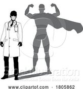 Vector Illustration of Superhero Doctor with Super Hero Shadow Silhouette by AtStockIllustration