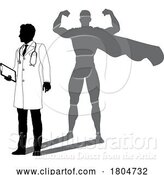 Vector Illustration of Superhero Doctor with Super Hero Shadow Silhouette by AtStockIllustration