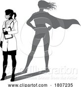 Vector Illustration of Superhero Doctor with Super Hero Shadow Silhouette by AtStockIllustration