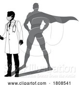 Vector Illustration of Superhero Doctor with Super Hero Shadow Silhouette by AtStockIllustration