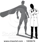 Vector Illustration of Superhero Doctor with Super Hero Shadow Silhouette by AtStockIllustration