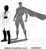 Vector Illustration of Superhero Doctor with Super Hero Shadow Silhouette by AtStockIllustration