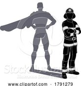 Vector Illustration of Superhero Fireman Fireman Super Hero Shadow by AtStockIllustration