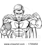 Vector Illustration of Superhero Holding Golf Ball Sports Mascot by AtStockIllustration