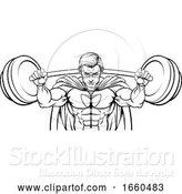 Vector Illustration of Superhero Mascot Weightlifter Lifting Big Barbell by AtStockIllustration
