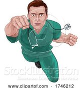 Vector Illustration of Superhero Nurse Doctor in Scrubs Flying Super Hero by AtStockIllustration