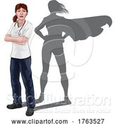 Vector Illustration of Superhero Nurse Doctor Lady Super Hero Shadow by AtStockIllustration