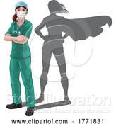 Vector Illustration of Superhero Nurse Doctor Lady Super Hero Shadow by AtStockIllustration