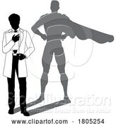 Vector Illustration of Superhero Scientist Super Hero Shadow Silhouette by AtStockIllustration