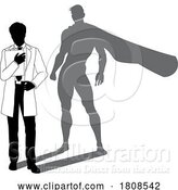 Vector Illustration of Superhero Scientist Super Hero Shadow Silhouette by AtStockIllustration