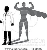 Vector Illustration of Superhero Scientist Super Hero Shadow Silhouette by AtStockIllustration