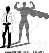 Vector Illustration of Superhero Scientist Super Hero Shadow Silhouette by AtStockIllustration