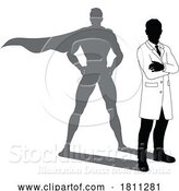 Vector Illustration of Superhero Scientist Super Hero Shadow Silhouette by AtStockIllustration