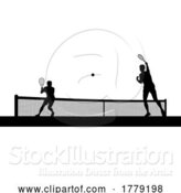 Vector Illustration of Tennis Men Playing Match Silhouette Players Scene by AtStockIllustration