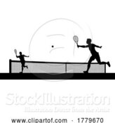 Vector Illustration of Tennis Men Playing Match Silhouette Players Scene by AtStockIllustration