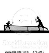 Vector Illustration of Tennis Men Playing Match Silhouette Players Scene by AtStockIllustration