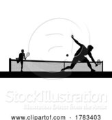 Vector Illustration of Tennis Men Playing Match Silhouette Players Scene by AtStockIllustration