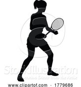 Vector Illustration of Tennis Player Lady Sports Person Silhouette by AtStockIllustration