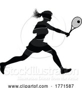Vector Illustration of Tennis Silhouette Sport Player Lady by AtStockIllustration