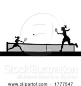 Vector Illustration of Tennis Women Playing Match Silhouette Players by AtStockIllustration