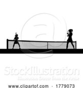 Vector Illustration of Tennis Women Playing Match Silhouette Players by AtStockIllustration